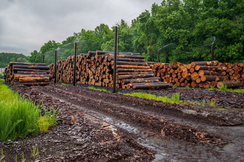 Stacked sawn tropical hardwood lumber boards, commercial grade ready for export